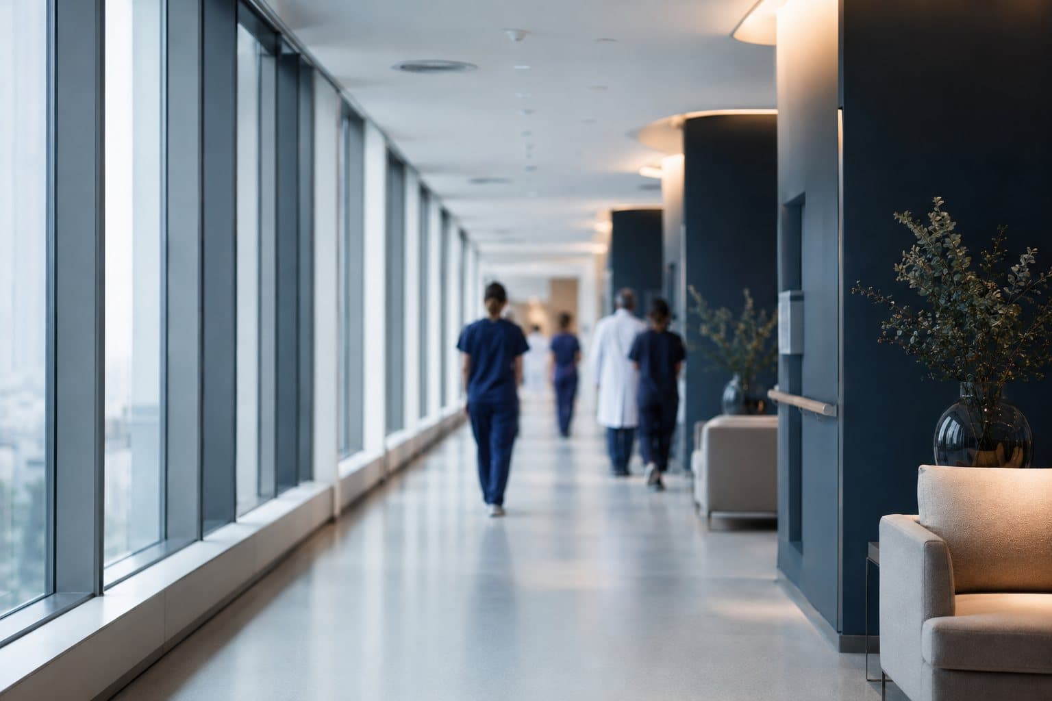 Couloir lumineux d'un établissement de santé moderne